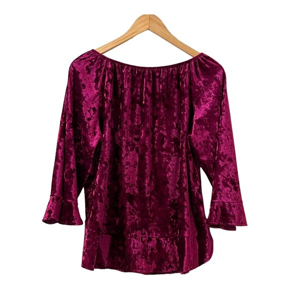 Zac & Rachel Women's Top Pink Velvet 3/4 Ruffle Sleeve Blouse Size PXL - Picture 2 of 8